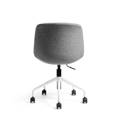 Poppin Key - Scoop Chair, Color Stone, Fully-upholstered Polyester seat, White Frame With Black Castors | Office Environments-3