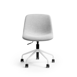 Poppin Key - Scoop Chair, Color Gray, Fully-upholstered Polyester seat, White Frame With Black Castors | Offices