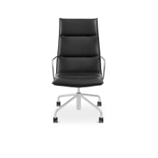 Poppin Meredith - Meeting Chair, High Back, Color Black, Eather-like Upholstery, Nickel 4-star Base on Castors | Executive Offices