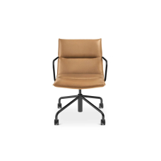 Poppin Meredith - Meeting Chair, Mid Back, Color Tan, Eather-like Upholstery, Black 4-star Base on Castors | Offices & Boardrooms