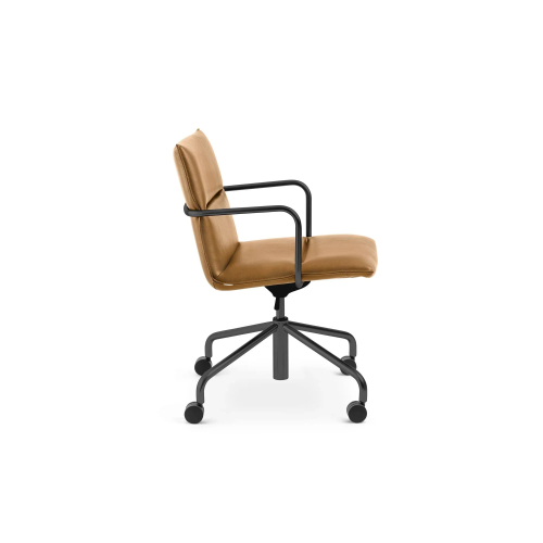 Poppin Meredith - Meeting Chair, Mid Back, Color Tan, Eather-like Upholstery, Black 4-star Base on Castors | Offices & Boardrooms-2