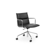Poppin Meredith - Meeting Chair, Mid Back, Color Black, Eather-like Upholstery, Nickel 4-star Base on Castors | Conference Areas-1