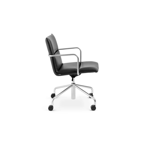 Poppin Meredith - Meeting Chair, Mid Back, Color Black, Eather-like Upholstery, Nickel 4-star Base on Castors | Conference Areas-2