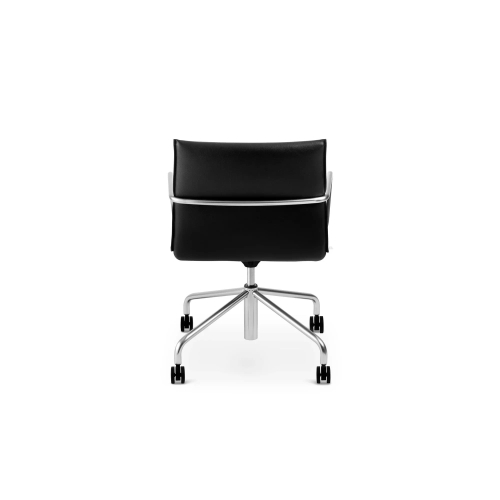 Poppin Meredith - Meeting Chair, Mid Back, Color Black, Eather-like Upholstery, Nickel 4-star Base on Castors | Conference Areas-3