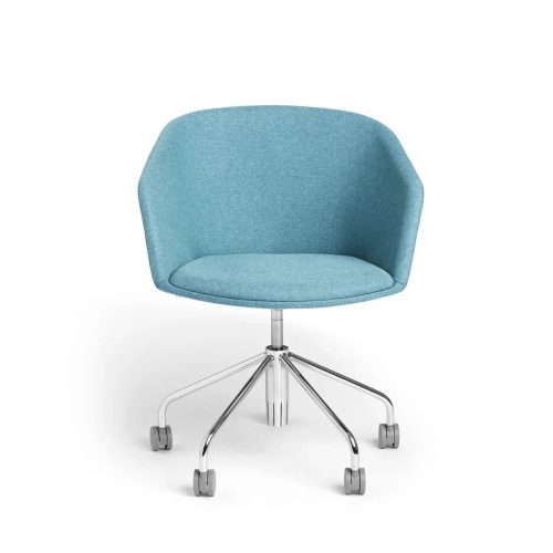 Poppin Pitch - Meeting Chair, Color Blue, Fully Upholstered And Cushioned For Comfort, Chrome-plated 5-star Caster Base on Castors | Office Reception & Meetings