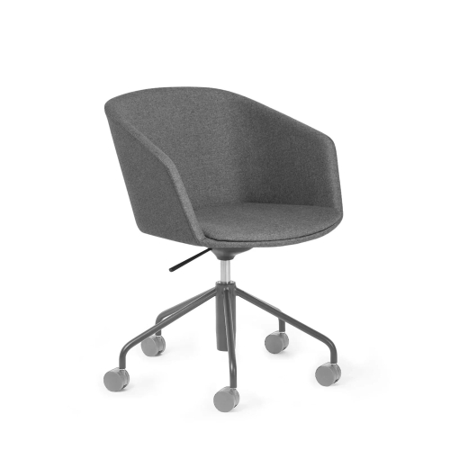 Poppin Pitch - Meeting Chair, Color Dark Gray, Fully Upholstered and Cushioned For Comfort, Gray Powder-coated Base on Castors | Office Environments