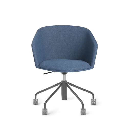 Poppin Pitch - Meeting Chair, Color Dark Blue, Fully Upholstered and Cushioned For Comfort, Gray Powder-coated Base on Castors | Business Centers