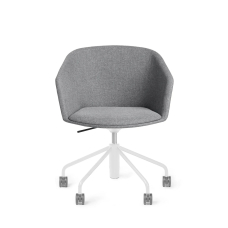 Poppin Pitch - Meeting Chair, Color Gray, Fully Upholstered and Cushioned For Comfort, White Powder-coated Base on Castors | Corporate Use