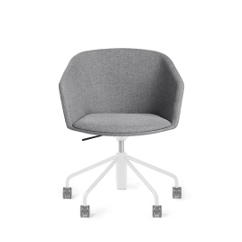 Poppin Pitch - Meeting Chair, Color Gray, Fully Upholstered and Cushioned For Comfort, White Powder-coated Base on Castors | Corporate Use