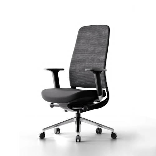Poppin Elevate - Task Chair, Color Black With Black Frame. Polished Chrome Base on Castors | All-Day Comfort