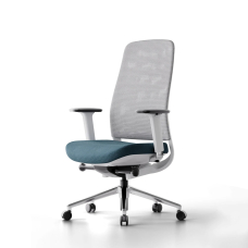 Poppin Elevate - Task Chair, Color Blue With White Frame. Polished Chrome Base on Castors | Adjustable Comfort