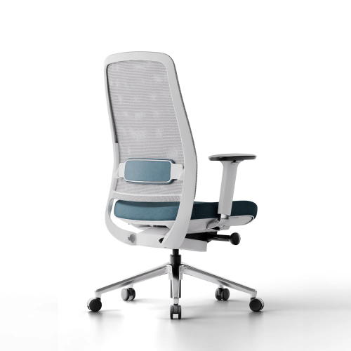 Poppin Elevate - Task Chair, Color Blue With White Frame. Polished Chrome Base on Castors | Adjustable Comfort-1