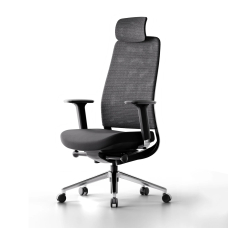 Poppin Elevate - Task Chair With Headrest, Color Black With Black Frame With Headrest. Polished Chrome Base on Castors | Desk Work
