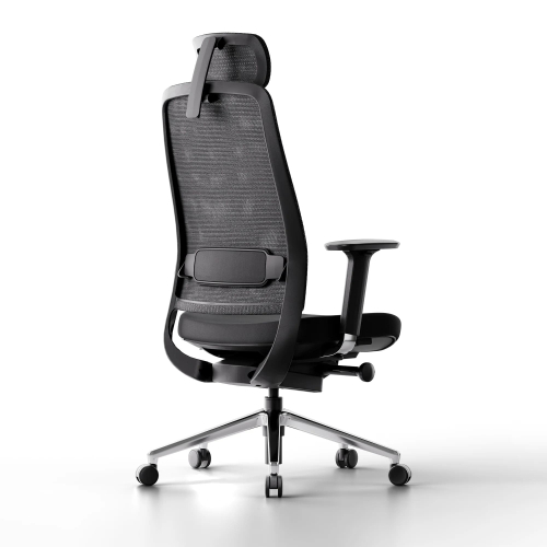 Poppin Elevate - Task Chair With Headrest, Color Black With Black Frame With Headrest. Polished Chrome Base on Castors | Desk Work-1