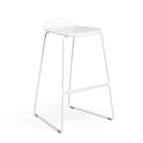 Poppin - Upbeat Stool, Color White, Molded seat, Powder-coated steel rod frame on glides | Desk Work-1