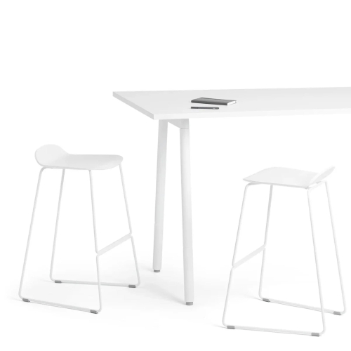 Poppin - Upbeat Stool, Color White, Molded seat, Powder-coated steel rod frame on glides | Desk Work-4