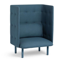 Poppin QT - Privacy Lounge Chair, Color Dark Blue, Upholstered Seat, Back and Walls, Solid Ash Frame | Business Spaces