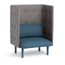 Poppin QT - Privacy Lounge Chair, Color Dark Blue, Upholstered Seat, Back and Walls, Solid Ash Frame | Reception Spaces