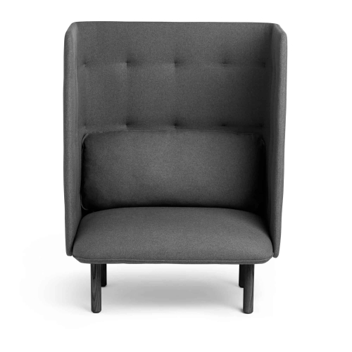 Poppin QT - Privacy Lounge Chair, Color Dark Gray, Upholstered Seat, Back and Walls, Solid Ash Frame | Reception Rooms-1