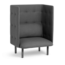Poppin QT - Privacy Lounge Chair, Color Dark Gray, Upholstered Seat, Back and Walls, Solid Ash Frame | Reception Rooms