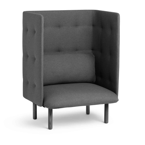 Poppin QT - Privacy Lounge Chair, Color Dark Gray, Upholstered Seat, Back and Walls, Solid Ash Frame | Reception Rooms
