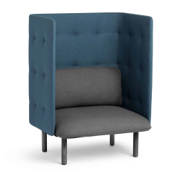 Poppin QT - Privacy Lounge Chair, Color Dark Blue, Upholstered Seat, Back and Walls, Solid Ash Frame | Waiting Areas