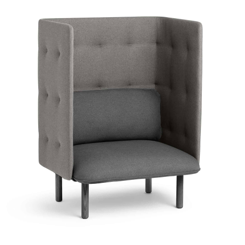 Poppin QT - Privacy Lounge Chair, Color Dark Blue, Upholstered Seat, Back and Walls, Solid Ash Frame | Business Spaces