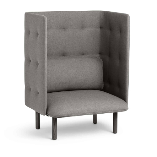Poppin QT - Privacy Lounge Chair, Color Dark Blue, Upholstered Seat, Back and Walls, Solid Ash Frame | Commercial Spaces