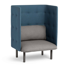 Poppin QT - Privacy Lounge Chair, Color Dark Blue, Upholstered Seat, Back and Walls, Solid Ash Frame | Home & Office