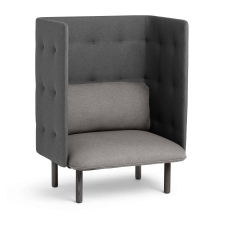 Poppin QT - Privacy Lounge Chair, Color Dark Blue, Upholstered Seat, Back and Walls, Solid Ash Frame | Waiting Areas