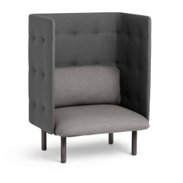 Poppin QT - Privacy Lounge Chair, Color Dark Blue, Upholstered Seat, Back and Walls, Solid Ash Frame | Waiting Areas