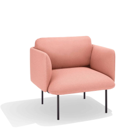 Poppin QT - Low Lounge Chair, Color Blush, Upholstered Seat, Back and Armrests, Solid Ash Frame | Reception Spaces