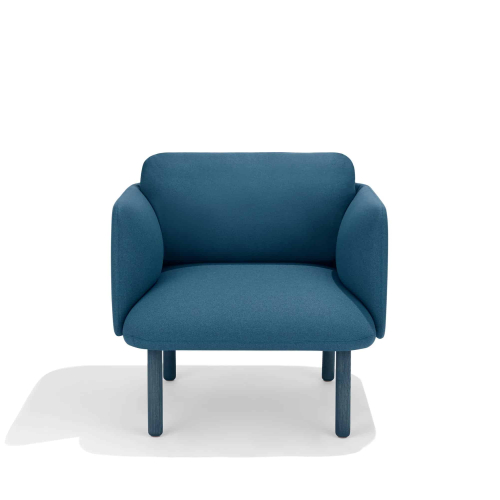 Poppin QT - Low Lounge Chair, Color Dark Blue, Upholstered Seat, Back and Armrests, Solid Ash Frame | Relaxed Comfort-1