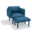 Poppin QT - Low Lounge Chair, Color Dark Blue, Upholstered Seat, Back and Armrests, Solid Ash Frame | Relaxed Comfort-2