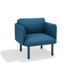 Poppin QT - Low Lounge Chair, Color Dark Blue, Upholstered Seat, Back and Armrests, Solid Ash Frame | Relaxed Comfort