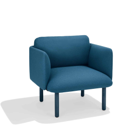 Poppin QT - Low Lounge Chair, Color Dark Blue, Upholstered Seat, Back and Armrests, Solid Ash Frame | Relaxed Comfort