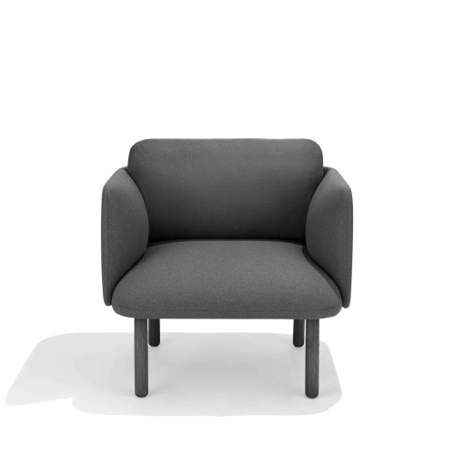 Poppin QT - Low Lounge Chair, Color Dark Gray, Upholstered Seat, Back and Armrests, Solid Ash Frame | Office & Home-1