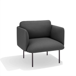 Poppin QT - Low Lounge Chair, Color Dark Gray, Upholstered Seat, Back and Armrests, Solid Ash Frame | Office & Home