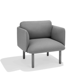 Poppin QT - Low Lounge Chair, Color Gray, Upholstered Seat, Back and Armrests, Solid Ash Frame | Relaxed Lounge Chair