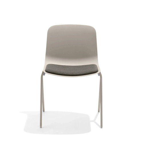 Poppin Key - Side Chair + Brown Seat Pad, Set of 2, Color Warm Grey, Molded Seat, Powder-coated steel rod frame on glides | Office Environments