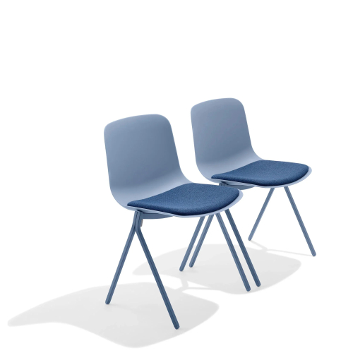 Poppin Key - Side Chair + Blue Seat Pad, Set of 2, Color Blue, Molded Seat, Powder-coated steel rod frame on glides | Corporate Use-4