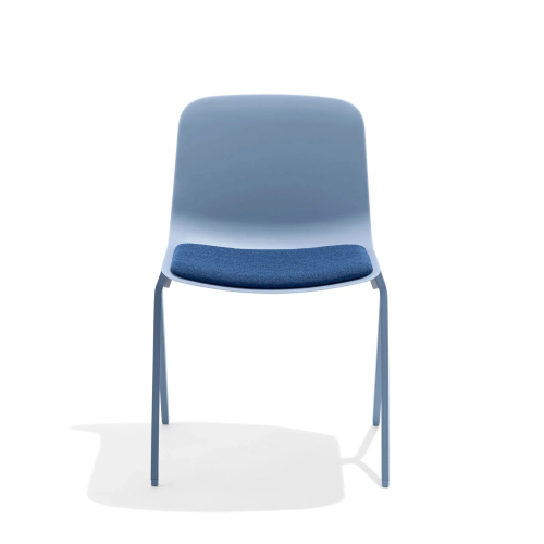 Poppin Key - Side Chair + Blue Seat Pad, Set of 2, Color Blue, Molded Seat, Powder-coated steel rod frame on glides | Corporate Use
