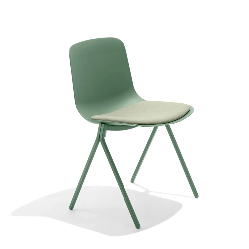 Poppin Key - Side Chair + Light Green Seat Pad, Set of 2, Color Green, Molded Seat, Powder-coated steel rod frame on glides | Office Spaces-1