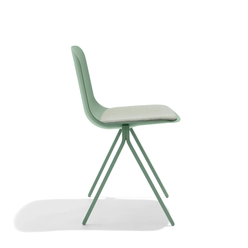 Poppin Key - Side Chair + Light Green Seat Pad, Set of 2, Color Green, Molded Seat, Powder-coated steel rod frame on glides | Office Spaces-2