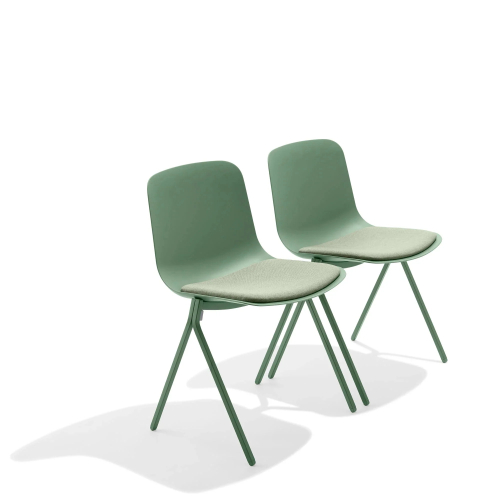 Poppin Key - Side Chair + Light Green Seat Pad, Set of 2, Color Green, Molded Seat, Powder-coated steel rod frame on glides | Office Spaces-4