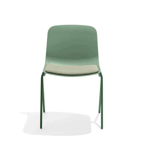 Poppin Key - Side Chair + Light Green Seat Pad, Set of 2, Color Green, Molded Seat, Powder-coated steel rod frame on glides | Office Spaces