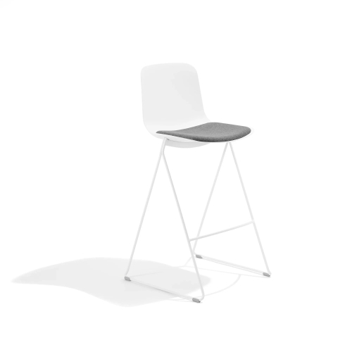 Poppin Key - Stool + Grey Upholstered Seat Pad, Set of 2, Color White, Powder-coated steel rod frame on glides | Home & Office-1