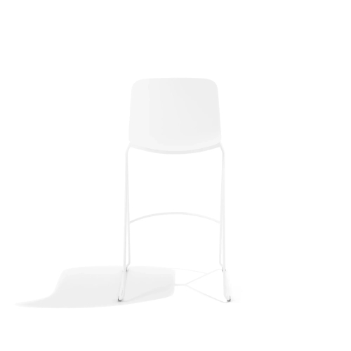 Poppin Key - Stool + Grey Upholstered Seat Pad, Set of 2, Color White, Powder-coated steel rod frame on glides | Home & Office-3
