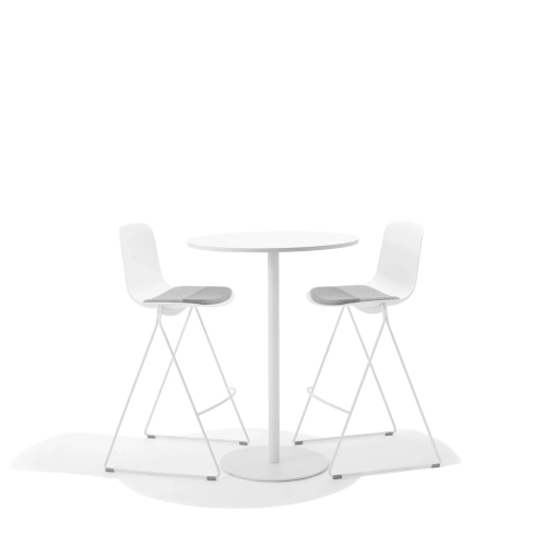 Poppin Key - Stool + Grey Upholstered Seat Pad, Set of 2, Color White, Powder-coated steel rod frame on glides | Home & Office-4