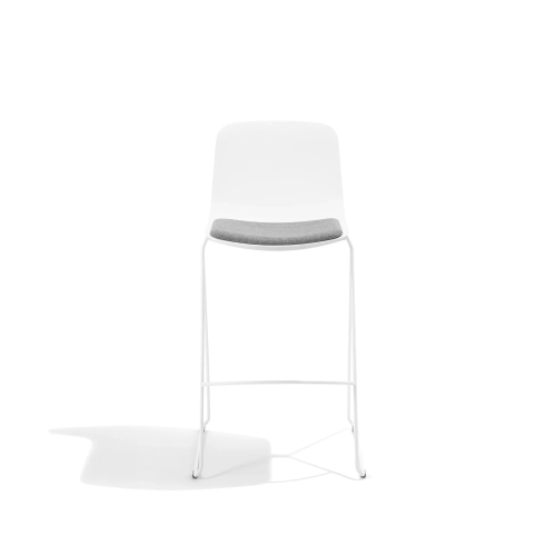Poppin Key - Stool + Grey Upholstered Seat Pad, Set of 2, Color White, Powder-coated steel rod frame on glides | Home & Office